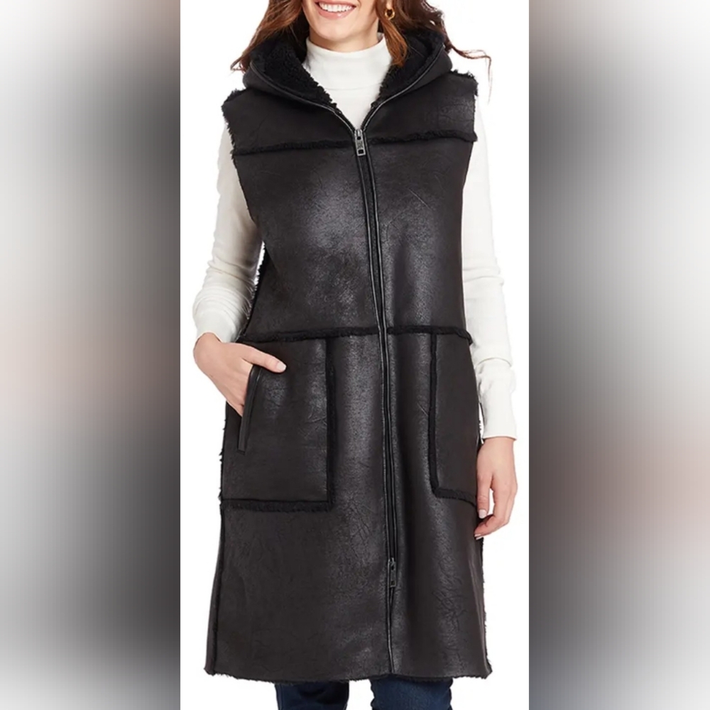 Frye Water Resistant Faux Leather & Faux Shearling Vest
